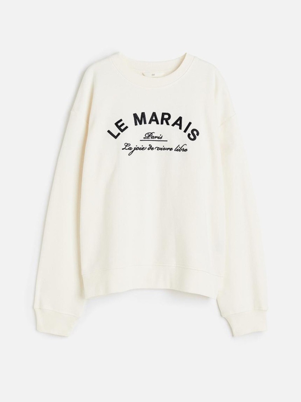 H&M Le Marais Paris Embroidered Oversized Crewneck Sweatshirt in Cream